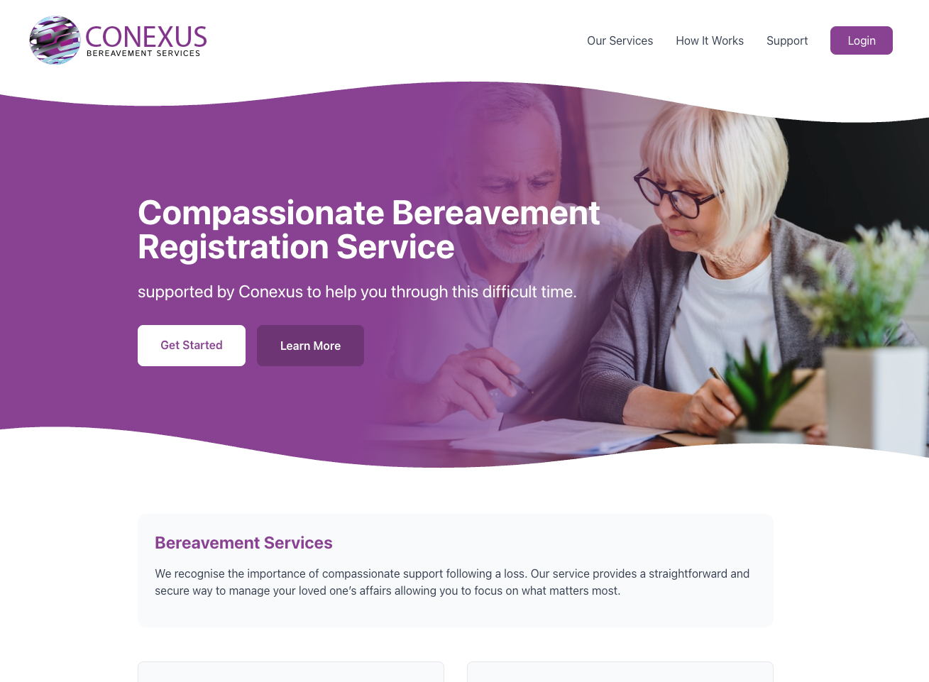 Conexus Bereavement Services registration system built by Two Clouds