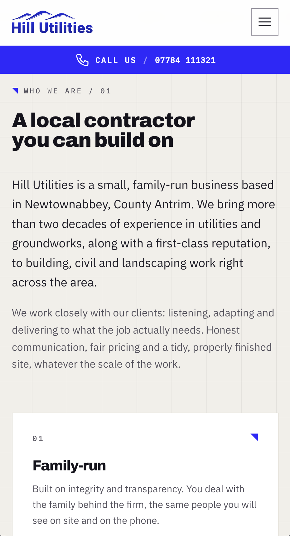 Hill Utilities website on mobile