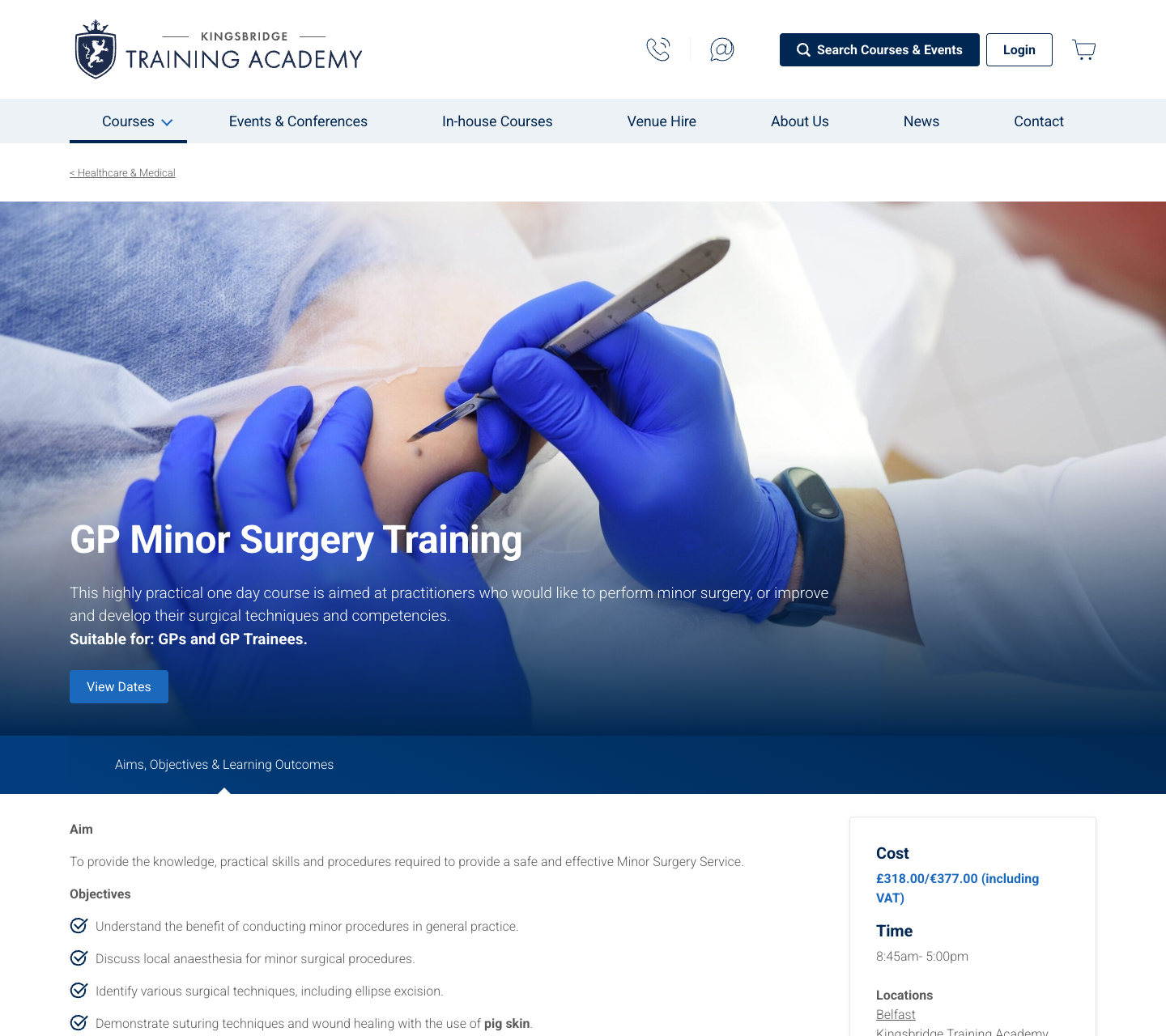 Kingsbridge Training Academy course detail page