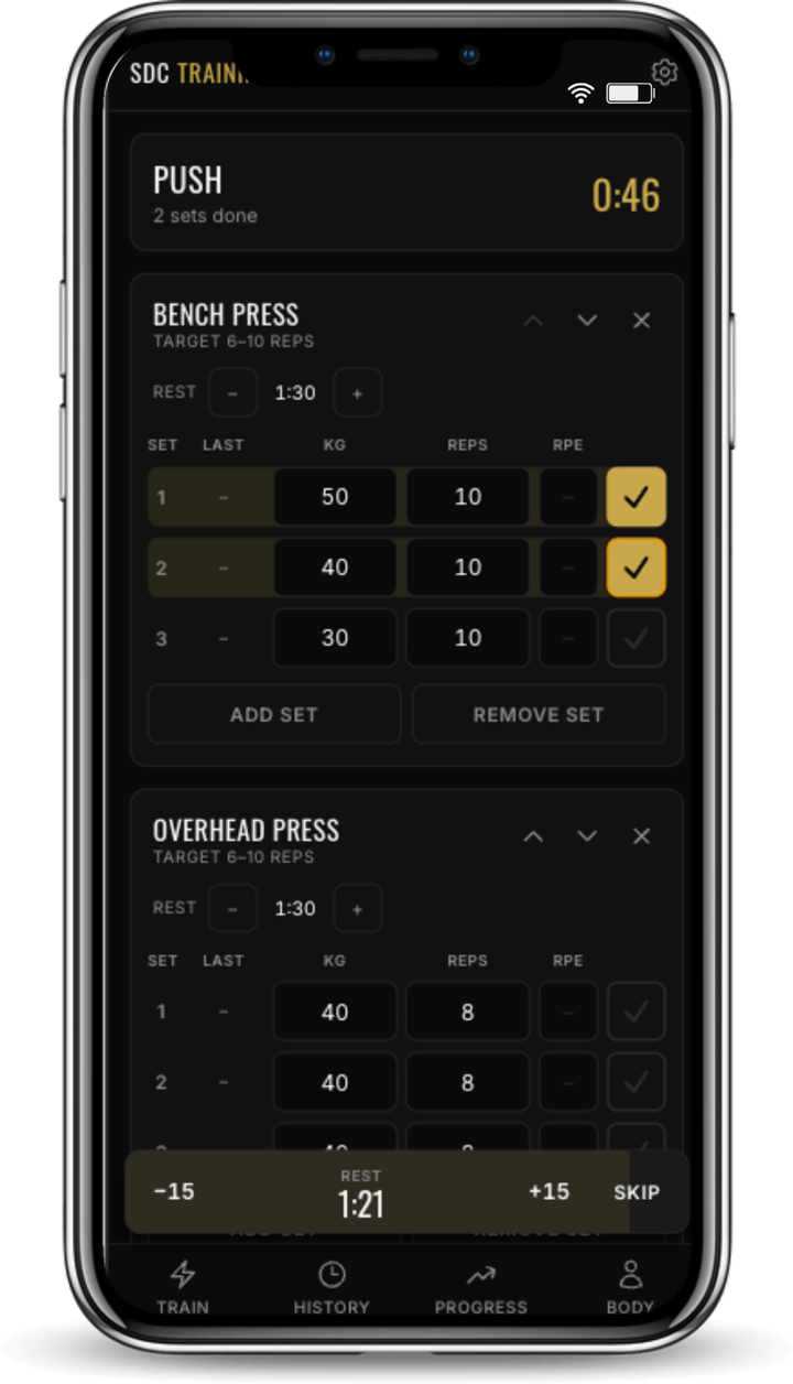 Logging bench press sets with the rest timer running