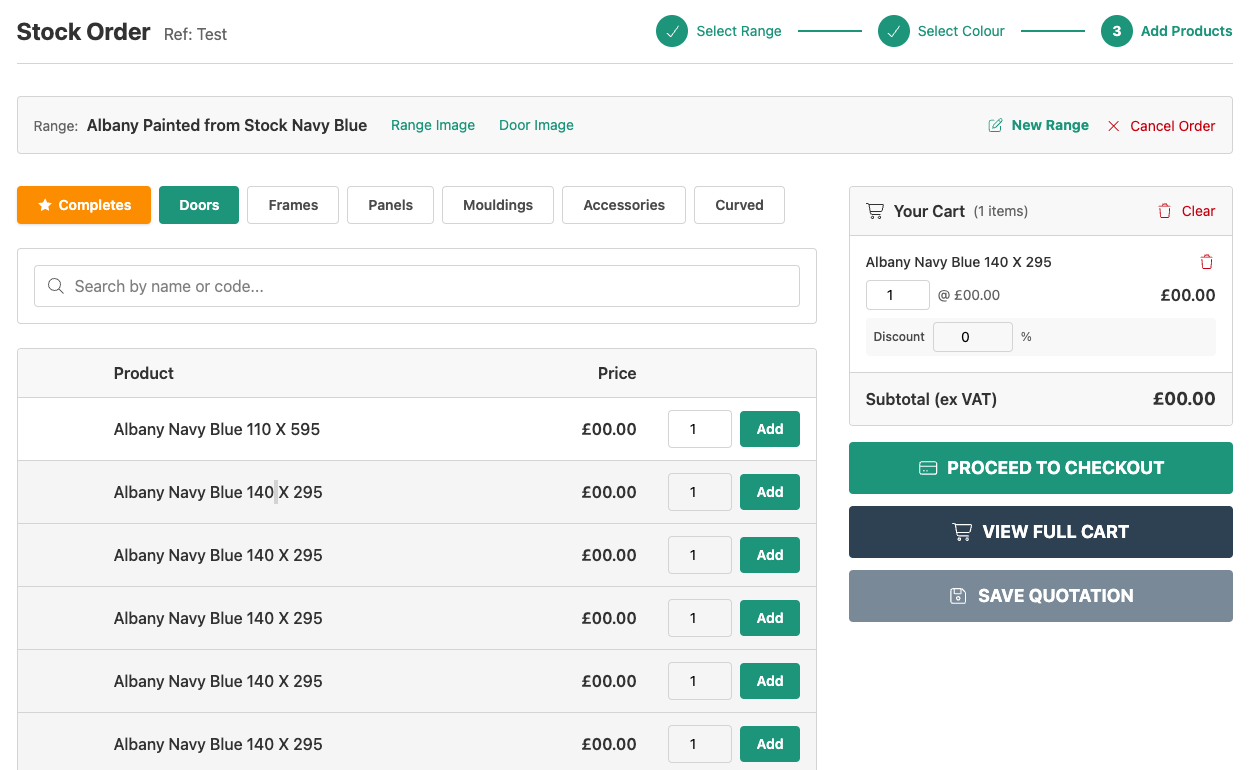 Building an order line by line with running subtotal in the Trade Mouldings ordering system